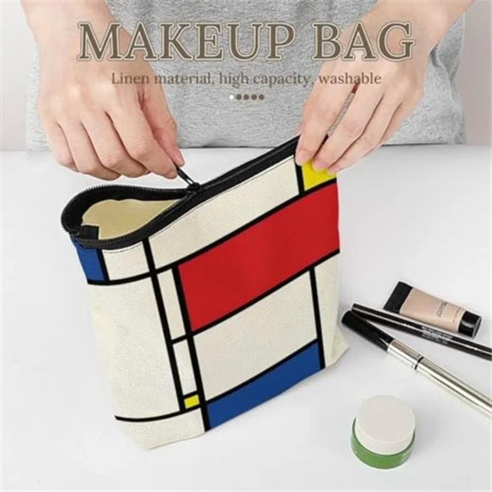 MONDRIAN MOD Bright Colorful Retro Style Cosmetic Bag Makeup Carrier Pouch